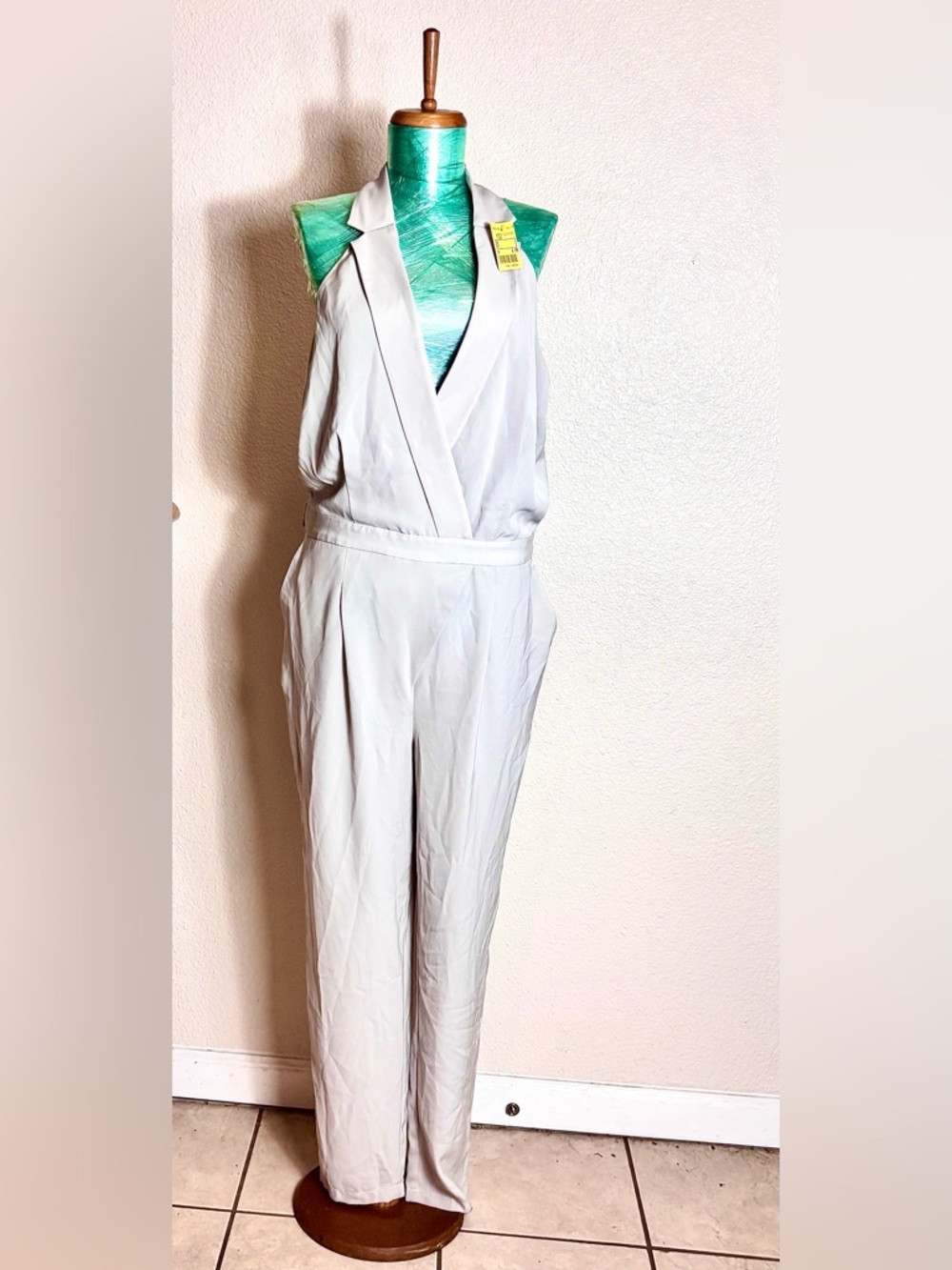 Halston Heritage White Sleeveless Wrap Jumpsuit